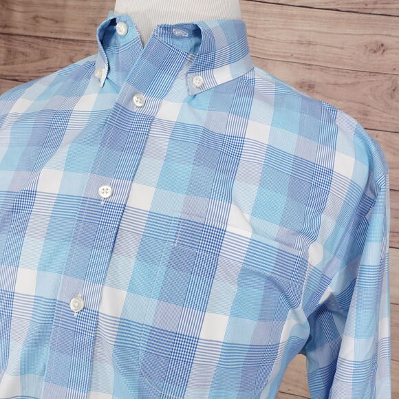JOS A BANK TRAVELER'S COLLECTION BLUE CHECK BUTTON DOWN SHIRT MENS L **READ - Picture 2 of 8